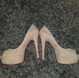 Blush colored Steve Madden peep toe heels